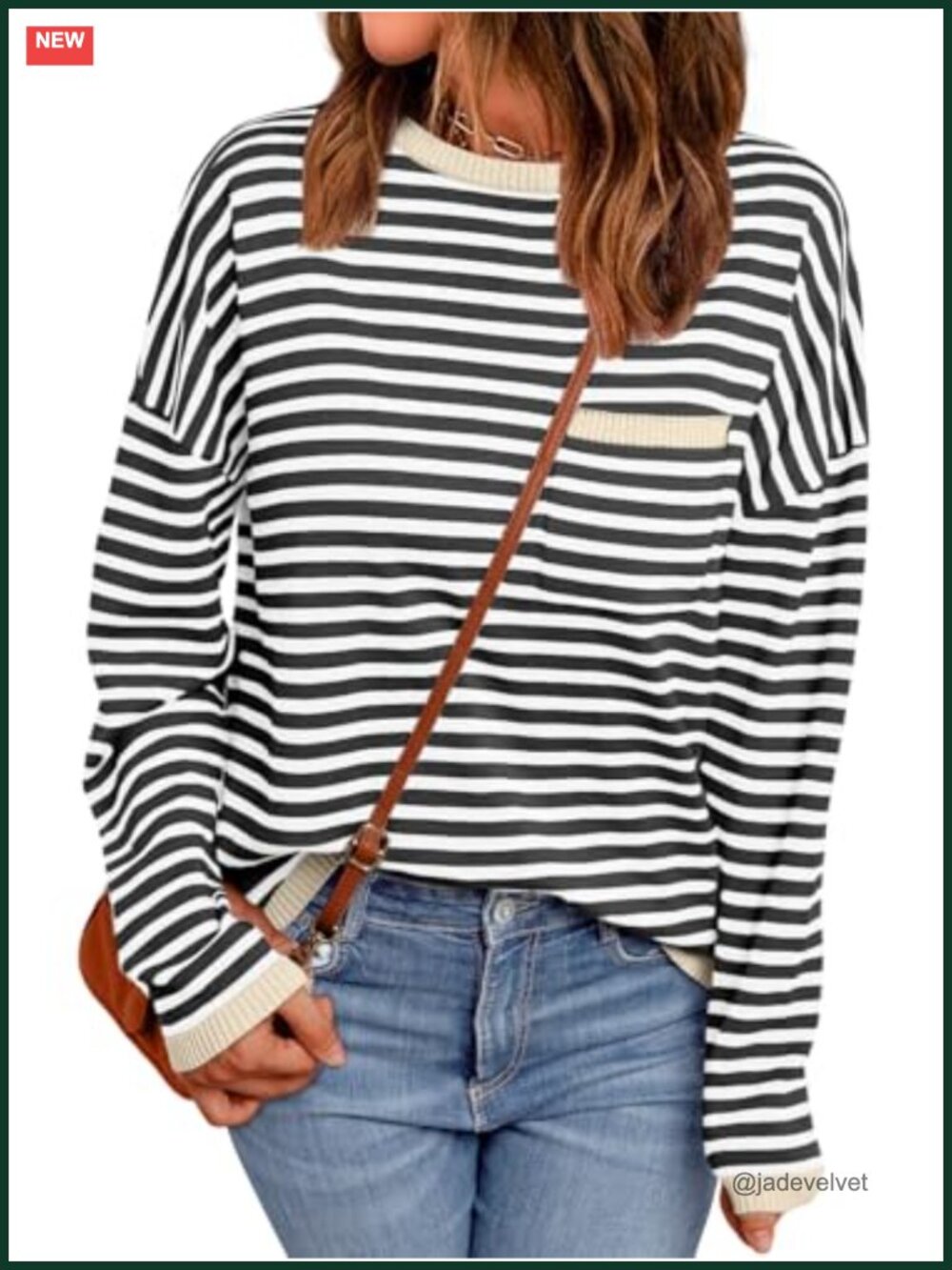 Women's Cotton Striped Crewneck Pullover Sweater Fall Casual Top